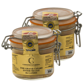 OFFRE SAVEUR - Lot de 2 bocaux de foie gras de canard entier mi-cuit (200g) - LABEL ROUGE