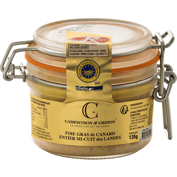 Foie gras de canard entier label rouge mi-cuit bocal 135g